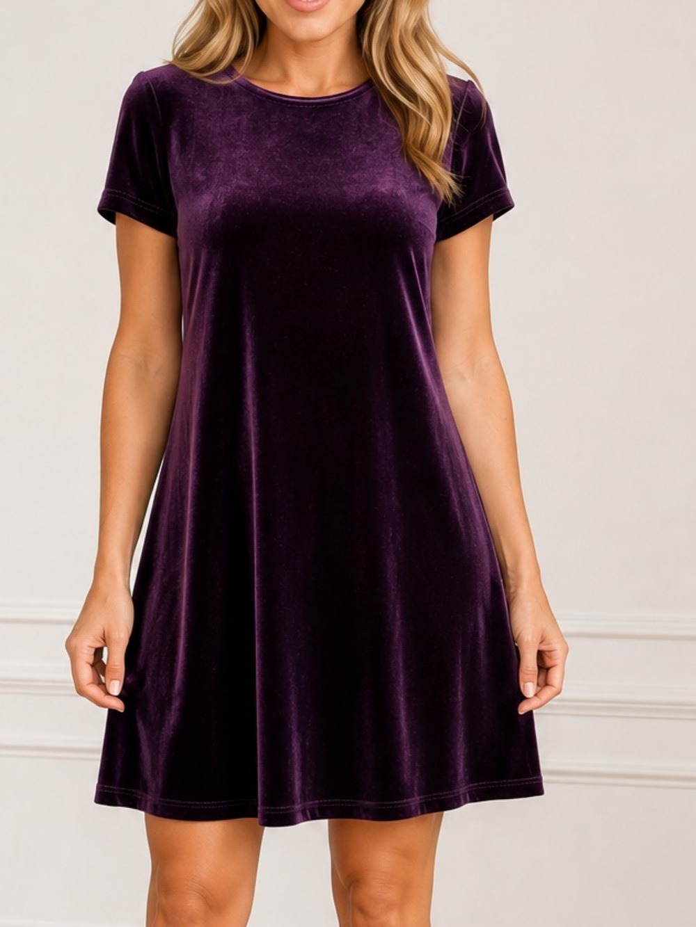 Ronni Nicole Purple Velvet A Line Short Sleeve Holiday Dress Size 8P